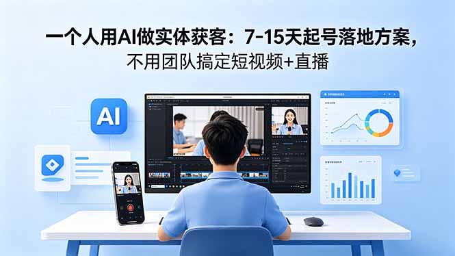 一个人用AI做实体获客:7-15天起号落地方案,不用团队搞定短视频+直播-小清风·网创