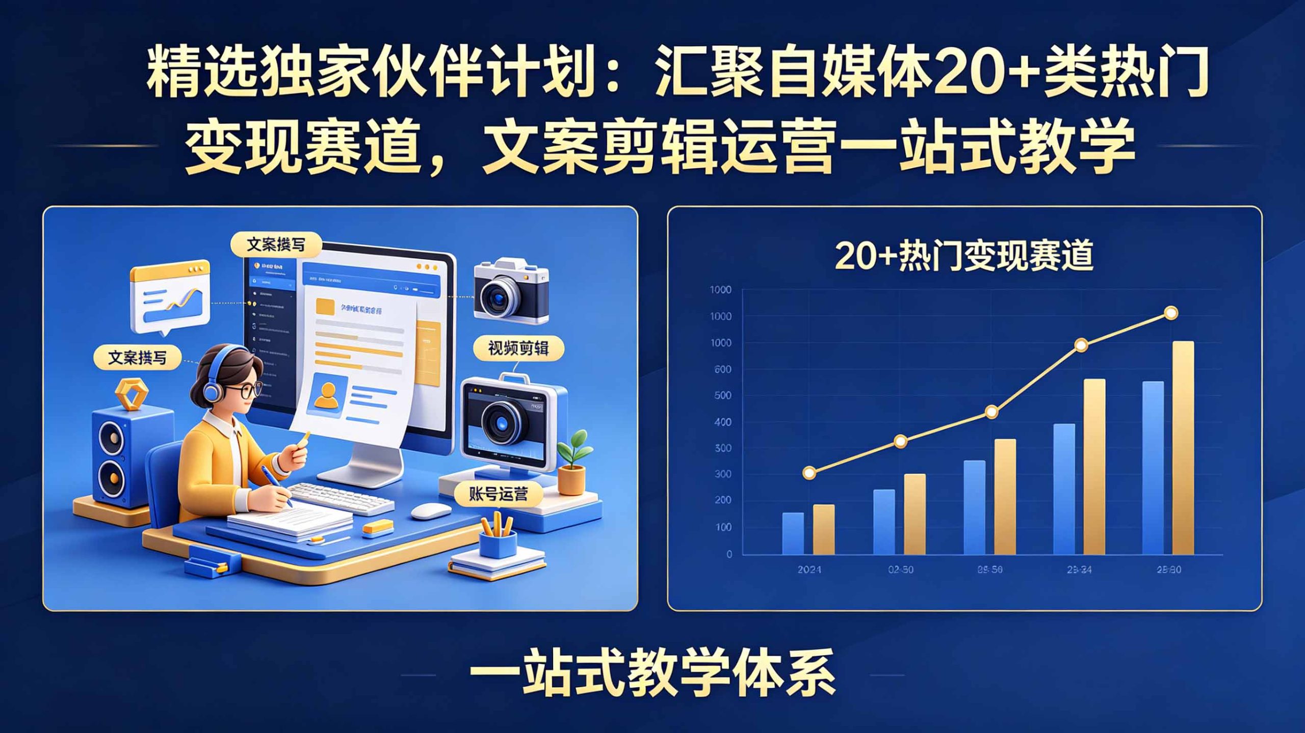精选独家伙伴计划:汇聚自媒体20+类热门变现赛道,文案剪辑运营一站式教学-清风网创