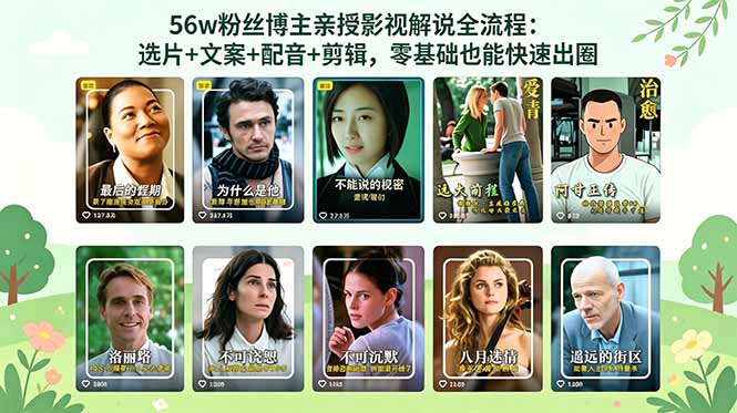 56万粉丝博主亲授影视解说全流程:选片+文案+配音+剪辑,零基础也能快速出圈-优优云网创