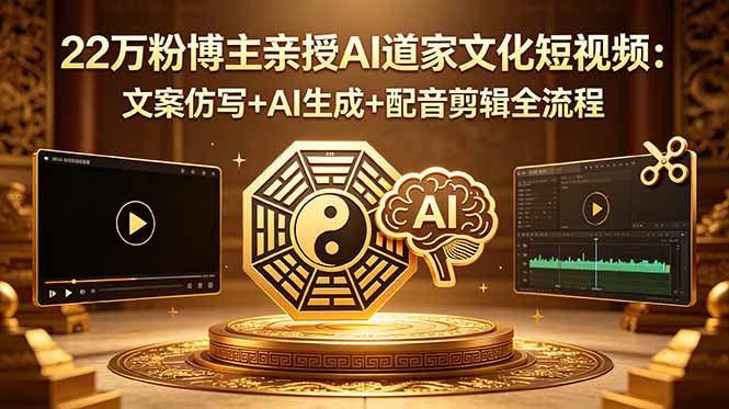 22万粉博主亲授AI道家文化短视频:文案仿写+AI生成+配音剪辑全流程-优优云网创