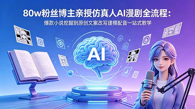 80w粉丝博主亲授仿真人AI漫剧全流程:爆款小说挖掘到原创文案改写建模配音一站式教学-优优云网创