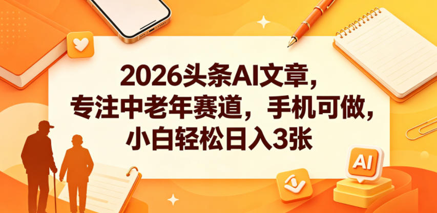 2026头条AI文章,专注中老年赛道,手机可做,小白轻松日入3张-优优云网创