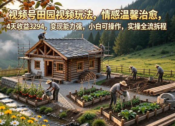 视频号田园视频玩法,情感温馨治愈,4天收益3294,变现能力强,小白可操作,实操全流程拆解-优优云网创