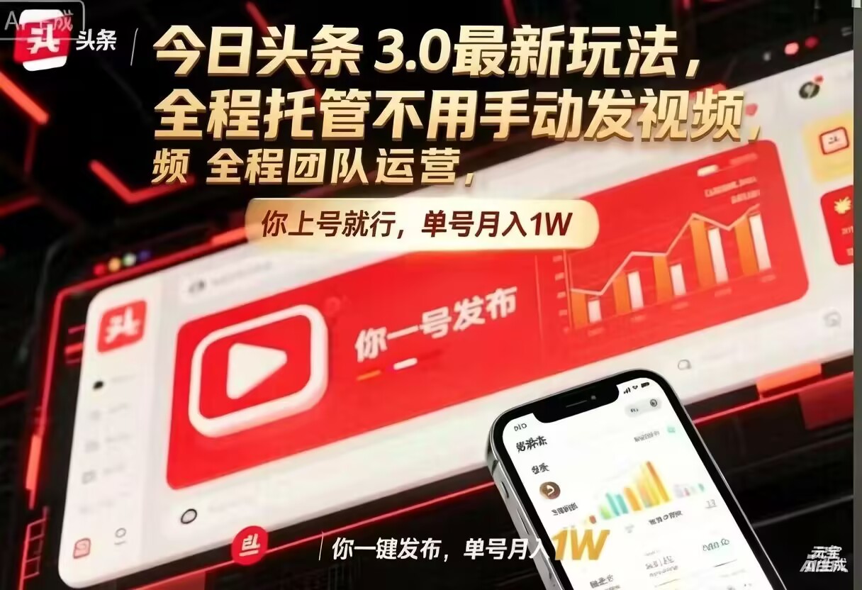今日头条 3.0 最新玩法，全程托管模式自动发视频，日入数百-云网创