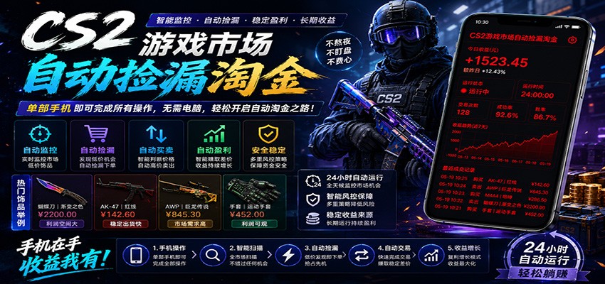 CSGO挂机捡漏项目通过利用游戏饰品交易机制，结合薄凉软件辅助捡漏，实现盈利-清风网创