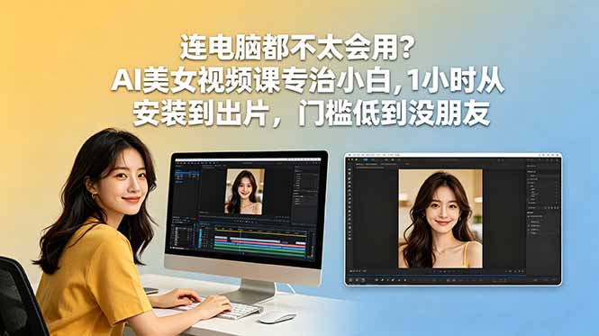 连电脑都不太会用？AI美女视频课专治小白，1小时从安装到出片，门槛低到没朋友-清风网创