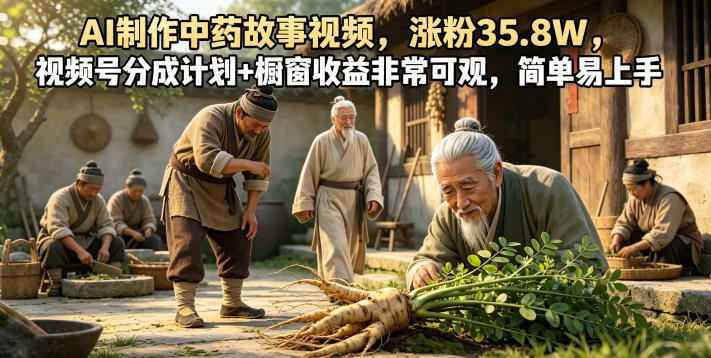 AI制作中药故事视频,涨粉35.8W,视频号分成计划+橱窗收益非常可观,简单易上手-友友云网创