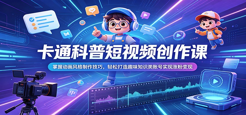卡通科普短视频创作课:掌握动画风格制作技巧,轻松打造趣味知识类账号实现涨粉变现-轩辕藏经阁