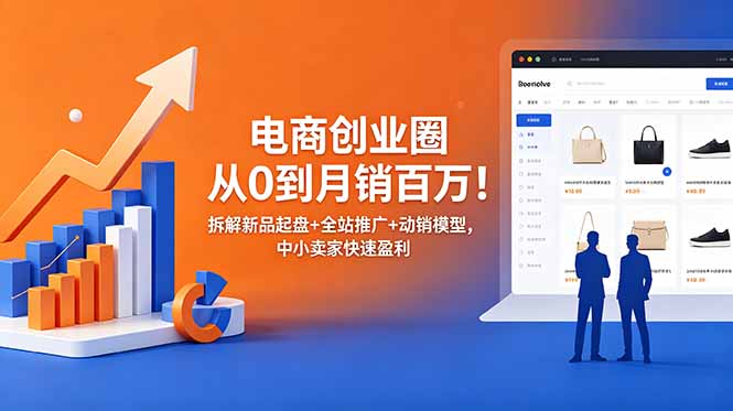 电商创业圈从0到月销百万!拆解新品起盘+全站推广+动销模型,中小卖家快速盈利-优优云网创