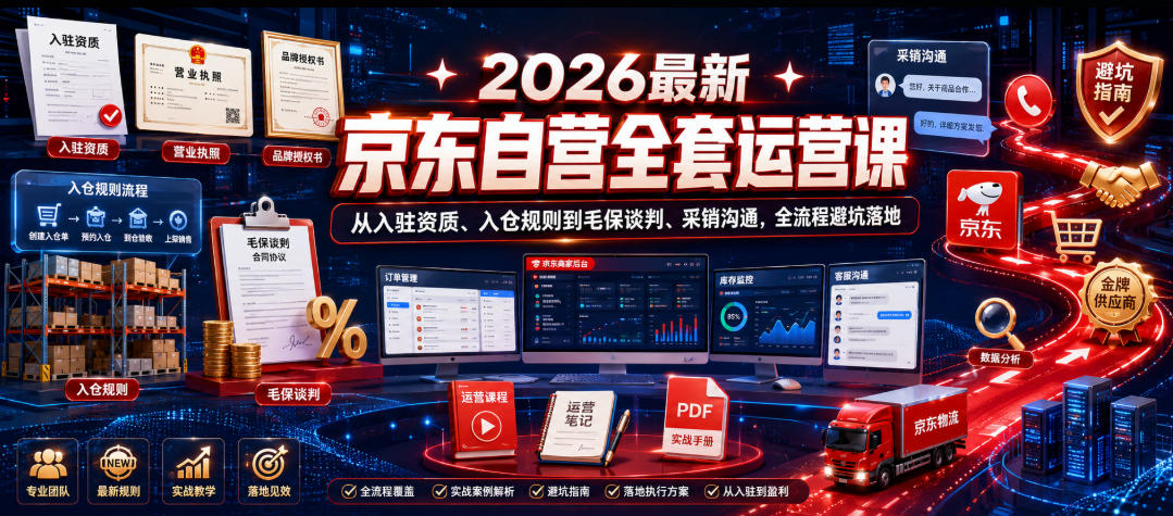 2026最新京东自营全套运营课,从入驻资质、入仓规则到毛保谈判、采销沟通,全流程避坑落地-优优云网创