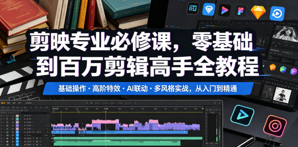 剪映专业必修课,零基础到百万剪辑高手全教程,基础操作・高阶特效・AI联动・多风格实战,从入门到精通-优优云网创