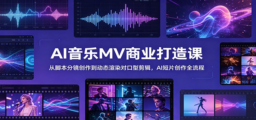 AI音乐MV商业打造课:从脚本分镜创作到动态渲染对口型剪辑,AI短片创作全流程-优优云网创