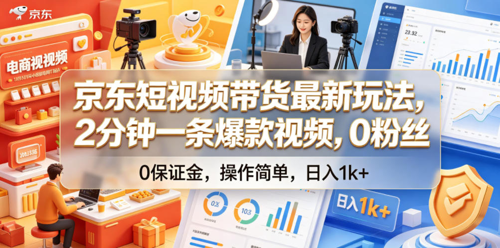 京东短视频带货最新玩法,2分钟一条爆款视频,0粉丝,0保证金,操作简单,日入1k+【揭秘】-优优云网创
