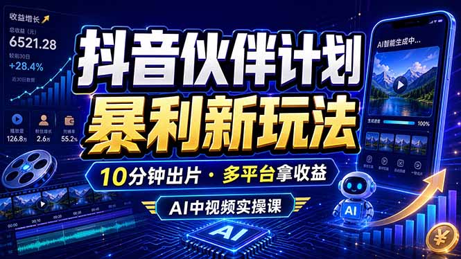 抖音伙伴计划最新玩法,无需配音剪辑,10分钟出一条原创视频,轻松日入三位数-优优云网创