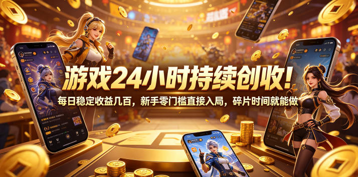 游戏24小时持续创收!每日稳定收益几百,新手零门槛直接入局,碎片时间就能做【揭秘】-优优云网创
