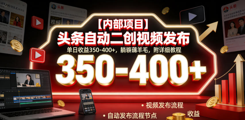 【内部项目】头条自动二创视频发布,单日收益350-400+,躺賺薅羊毛,附详细教程【揭秘】-子曰云网创