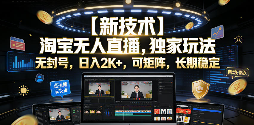 【新技术】淘宝无人直播,独家玩法,无封号,日入2K+,可矩阵,长期稳定【揭秘】-子曰云网创