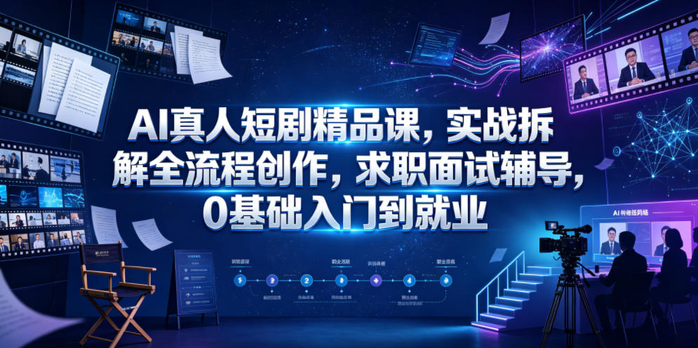 AI真人短剧精品课,实战拆解全流程创作,求职面试辅导,0基础入门到就业-优易云