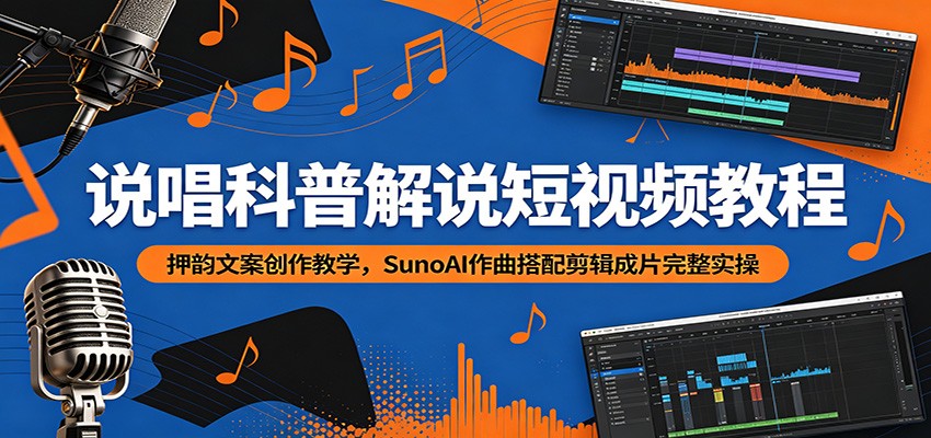 说唱科普解说短视频教程:押韵文案创作教学,SunoAI作曲搭配剪辑成片完整实操-优易云