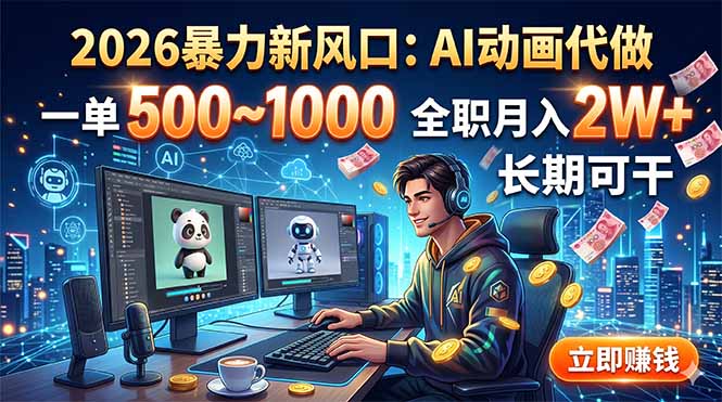 2026暴力新风口:AI动画代做,一单500~1000,全职月入2W+,长期可干-老K网创