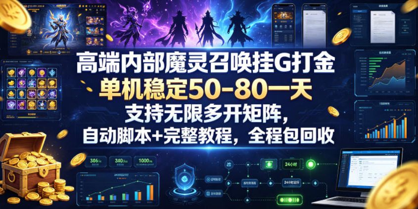 高端内部魔灵召唤挂G打金,单机稳定50-80一天,支持无限多开矩阵,自动脚本+完整教程,全程包回收【揭秘】-青禾云网创