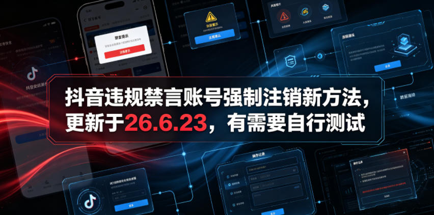 抖音违规禁言账号强制注销新方法,更新于26.6.23,有需要自行测试-优优云网创