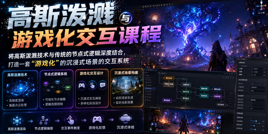 高斯泼溅与游戏化交互课程，将高斯泼溅技术与传统的节点式逻辑深度结合，打造一套“游戏化”的沉浸式场景的交互系统-清风网创
