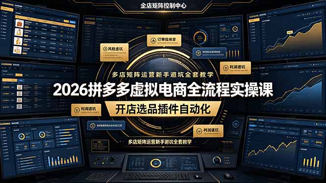 2026拼多多虚拟电商全流程实操课,开店选品插件自动化,多店矩阵运营新手避坑全套教学-清风网创