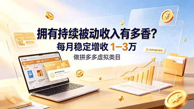 拥有持续被动收入有多香?做拼多多虚拟类目,每月稳定增收 1-3 万-清风网创