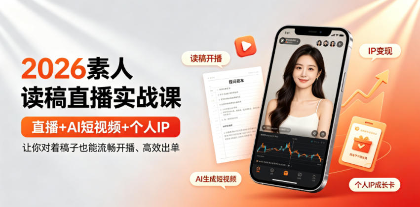 2026素人读稿直播实战课|直播+AI短视频+个人IP,让你对着稿子也能流畅开播、高效出单-路路云网创