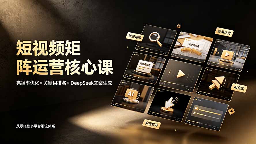 短视频矩阵运营核心课：完播率优化×关键词排名×DeepSeek文案生成，从零搭建多平台引流体系-清风网创