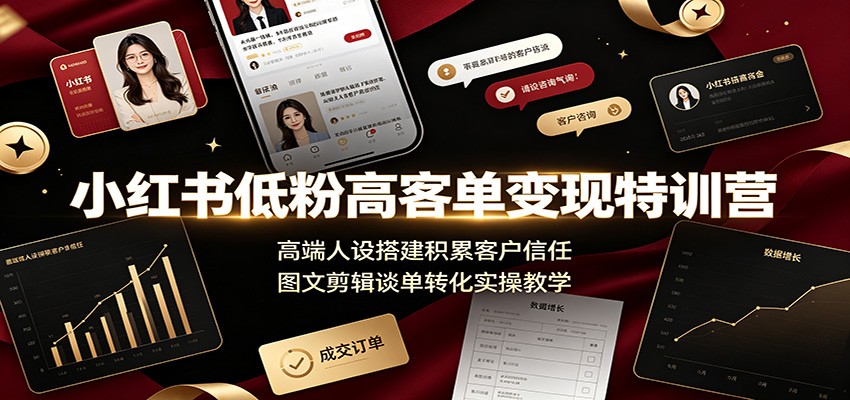 小红书低粉高客单变现特训营:高端人设搭建积累客户信任,图文剪辑谈单转化实操教学-清风网创