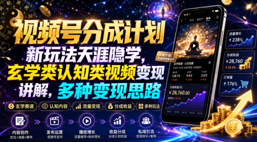 视频号分成计划新玩法天涯隐学,玄学类认知类视频变现讲解,多种变现思路-清风云网创