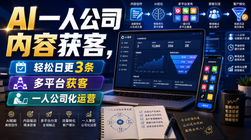 AI一人公司内容获客,轻松日更3条,多平台获客,一人公司化运营-创创邦资源网