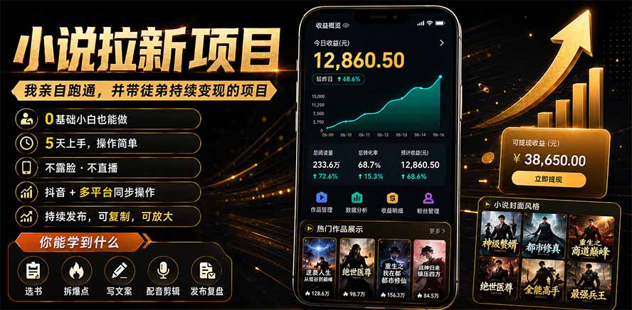 抖音及多平台小说拉新项目:我亲自跑通并持续带徒弟实操|0基础小白5天上手快速变现-创创邦资源网