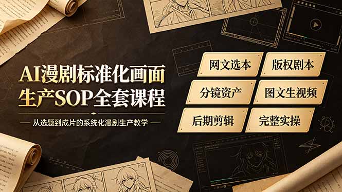 AI漫剧标准化画面生产SOP全套课程-更新,网文选本版权剧本分镜资产全覆盖,图文生视频后期剪辑完整实操教学-我家网