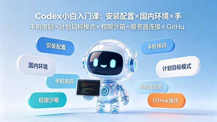 Codex小白入门课:安装配置×国内环境×手机接码×计划目标模式×权限沙箱×服务器连接×GitHub操作-我家网