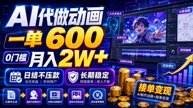 AI代做动画,一单600,0门槛月入2W+,日结不压款,长期稳定【揭秘】-悠悠云网创
