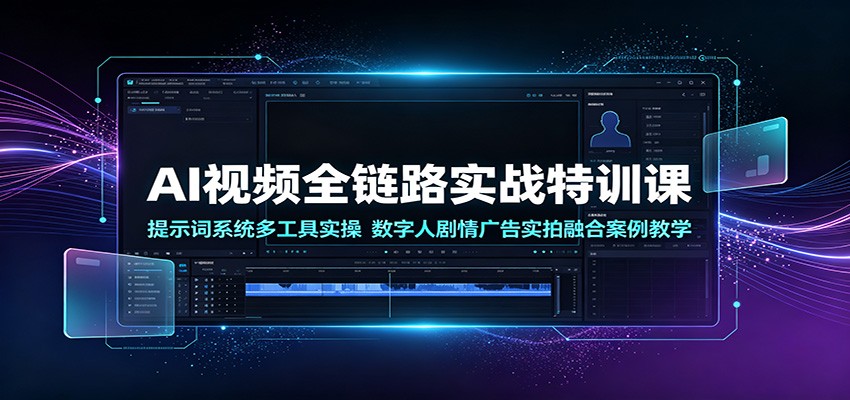 AI视频全链路实战特训课:提示词系统多工具实操,数字人剧情广告实拍融合案例教学-悠悠云网创