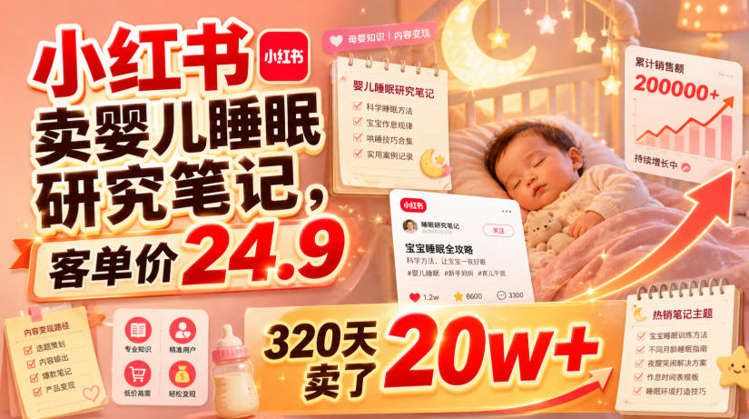 小红书卖婴儿睡眠研究笔记,客单价24.9,320天卖了20w+-清风网创