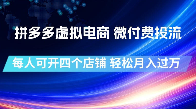 拼多多虚拟电商,微付费投流玩法,每人可开四个店,轻松月入过1W【揭秘】-清风网创
