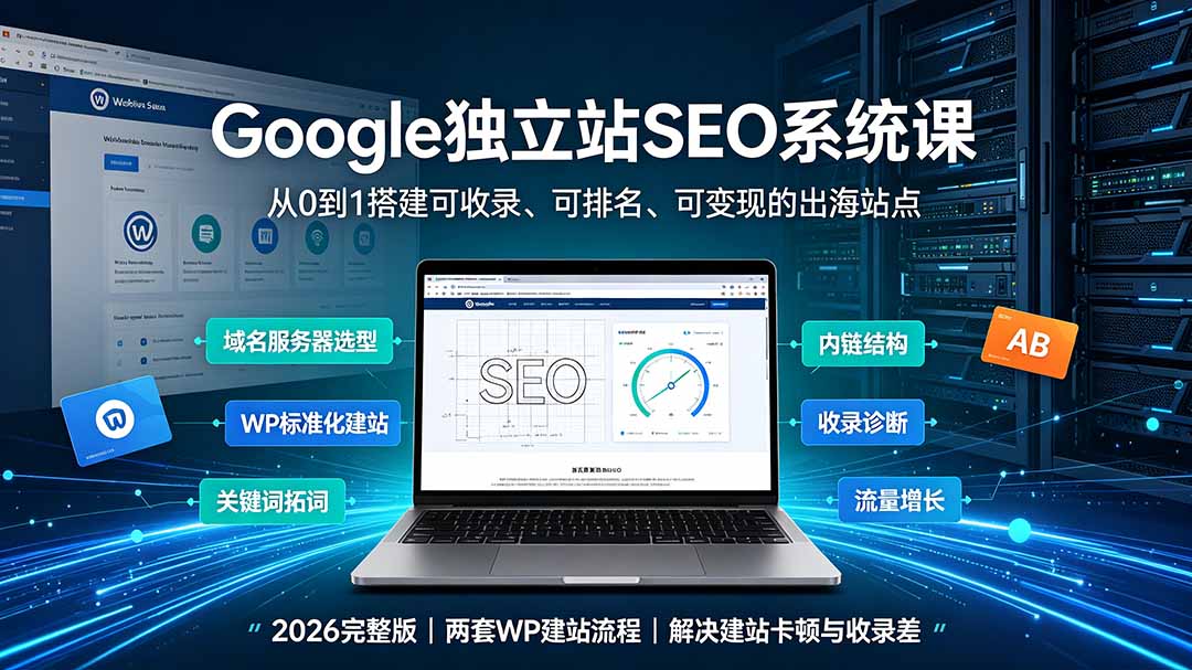 Google独立站SEO-7月系统课:出海基建×WordPress建站×AI内容生产×站内外优化×Search Console×AdSense变现-清风网创
