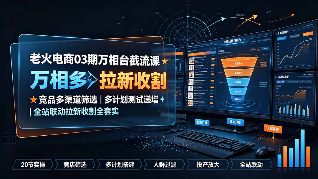老火电商03期万相台截流课:竞品多渠道筛选|多计划测试递增|全站联动拉新收割全套实操教学-清风网创