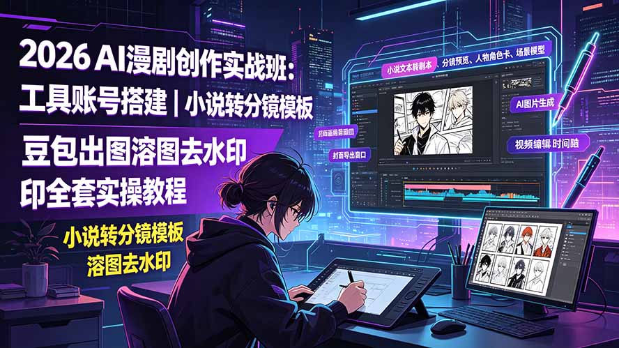 2026AI漫剧创作实战班:工具账号搭建|小说转分镜模板|豆包出图溶图去水印全套实操教程-清风网创
