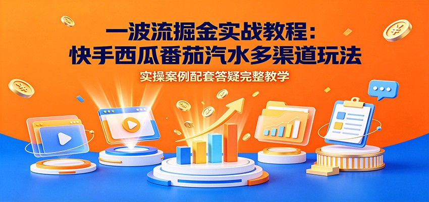 一波流掘金实战教程:快手西瓜番茄汽水多渠道玩法,实操案例配套答疑完整教学-悠悠云网创