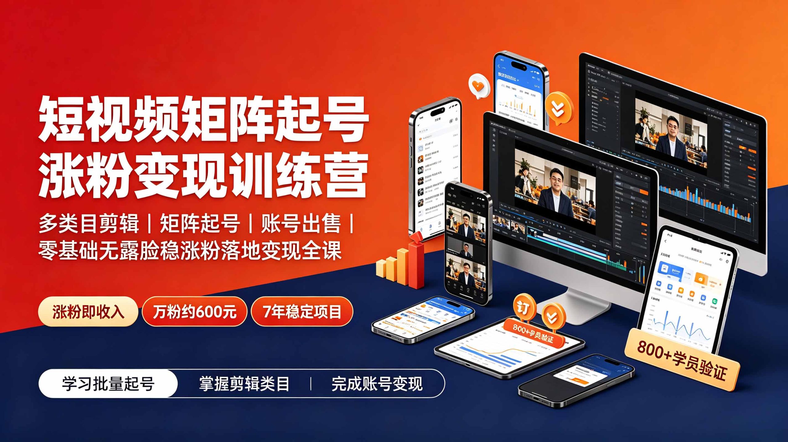 短视频矩阵起号涨粉变现训练营|多类目剪辑·矩阵起号·账号出售,0基础无露脸稳涨粉落地变现全课-更新-清风网创