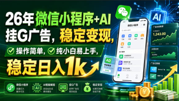 26年微信小程序+AI挂G广告,稳定变现,操作简单,纯小白易上手,稳定日入1k【揭秘】-清风网创