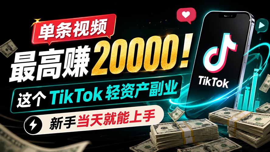 单条视频最高赚 20000!这个 TikTok 轻资产副业,新手当天就能上手-清风网创