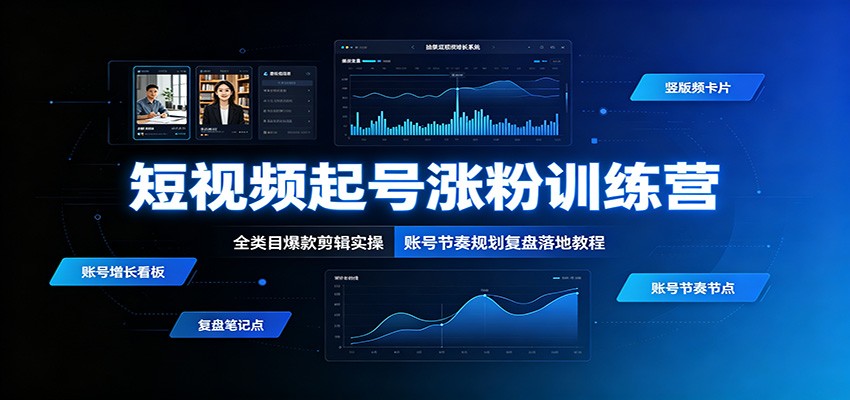 短视频起号涨粉训练营:全类目爆款剪辑实操,账号节奏规划复盘落地教程-清风网创