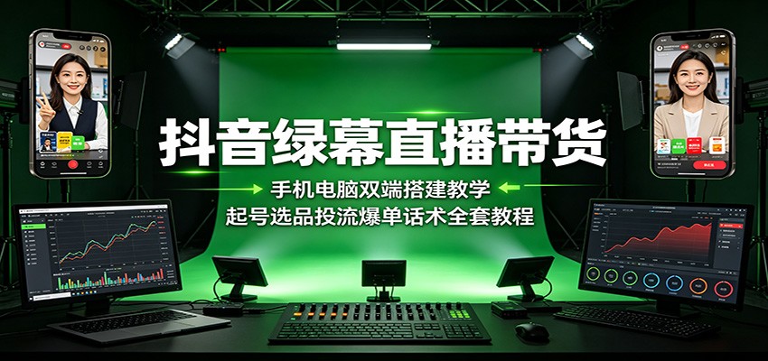 抖音绿幕直播带货:手机电脑双端搭建教学,起号选品投流爆单话术全套教程-清风网创
